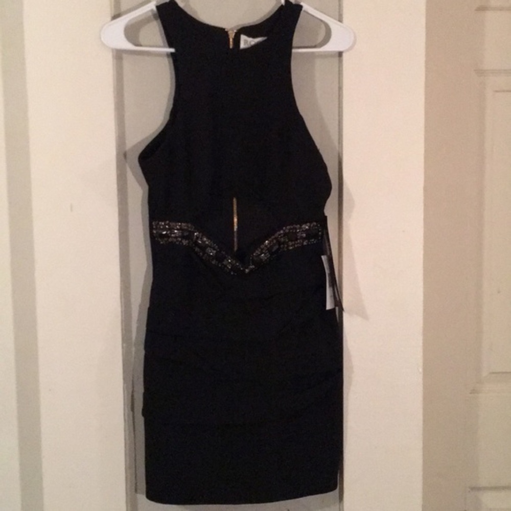 Black Jeweled Short Bandage Dress w/ Front Cutout